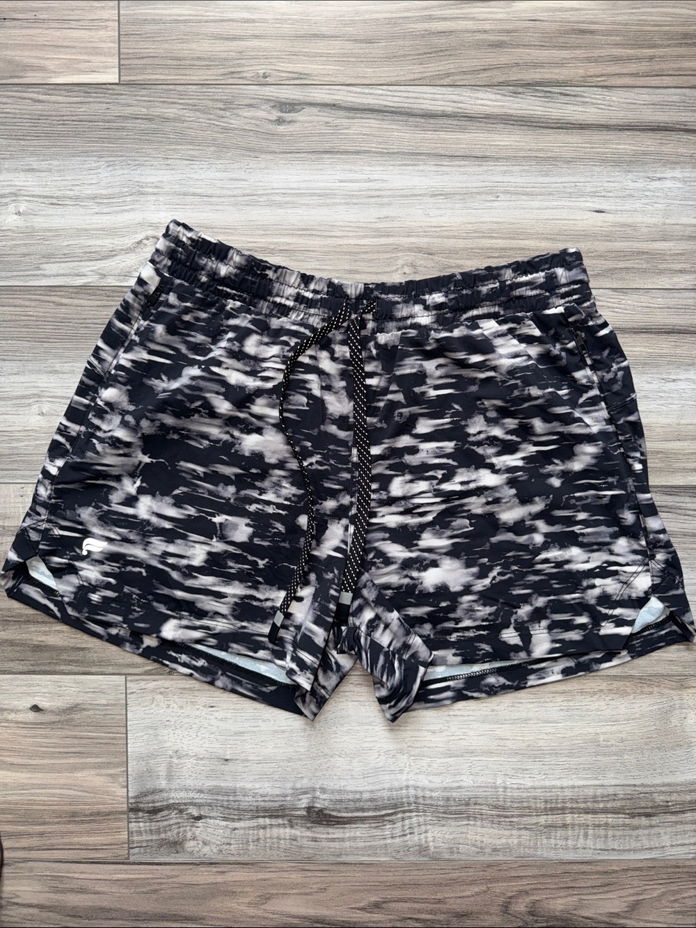 Fabletics Black and Light Gray Camouflage Training Shorts